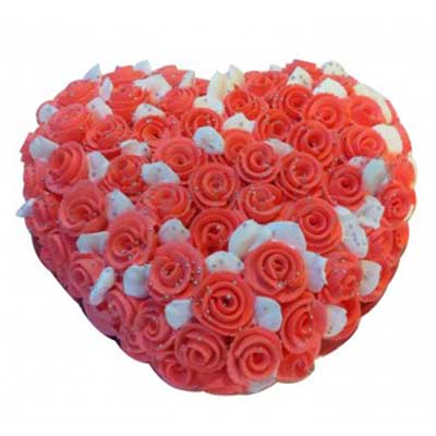 "Cream flower Heart shape cake - 2kgs - Click here to View more details about this Product